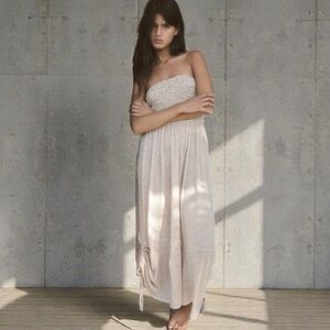 Out from Under Makena Smocked Jumpsuit Cotton Wide Leg Drawstring Size XS